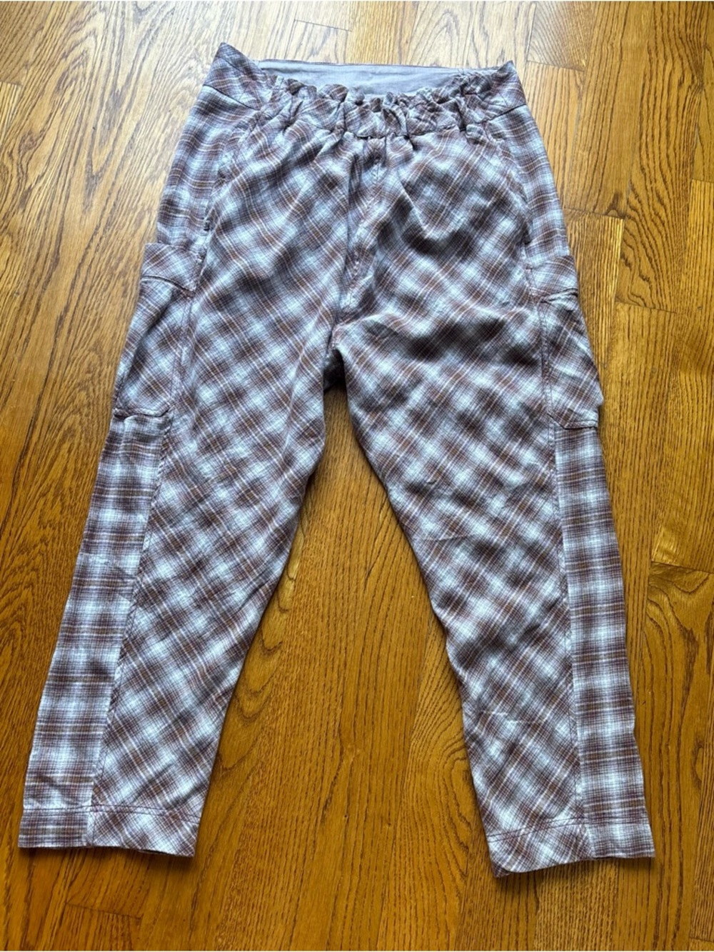 Free People Plaid Ankle Crop Pants in Brown and Cream